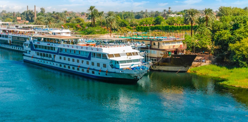 Cruise ship on the Nile river. Cairo. Giza. Egypt. Travel background. Vacation holidays background wallpaper